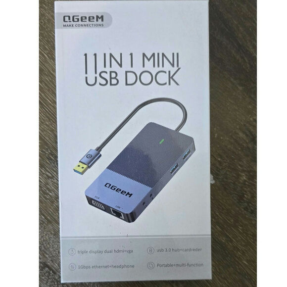 QGeeM 11 in 1 Mini USB Dock, USB 3.0 Docking Station, Triple Display USB Hub NEW - Picture 1 of 5